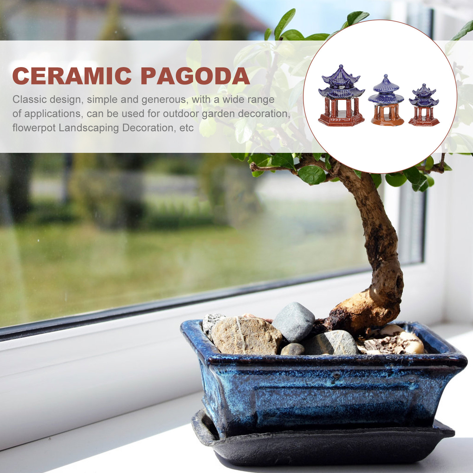 Aquarium Fish Tank - 3Pcs Ceramic Pavilion Miniature Pagoda Simulated